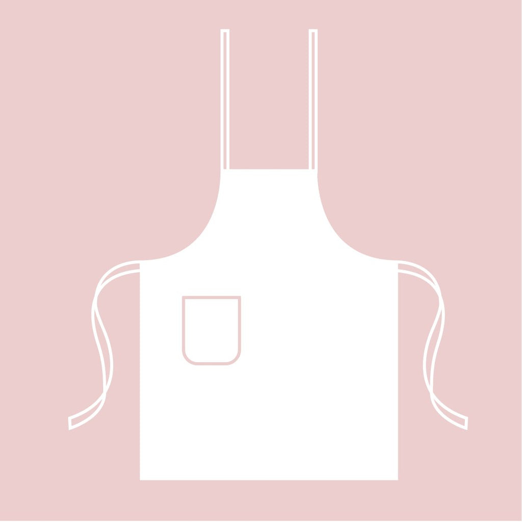2. Illustration of a women's apron design with pocket and ties on a pink background