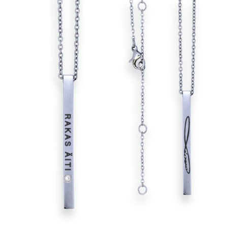 2. Olla RAKAS ÄITI necklace in silver stainless steel with engraved pendant, studio shot