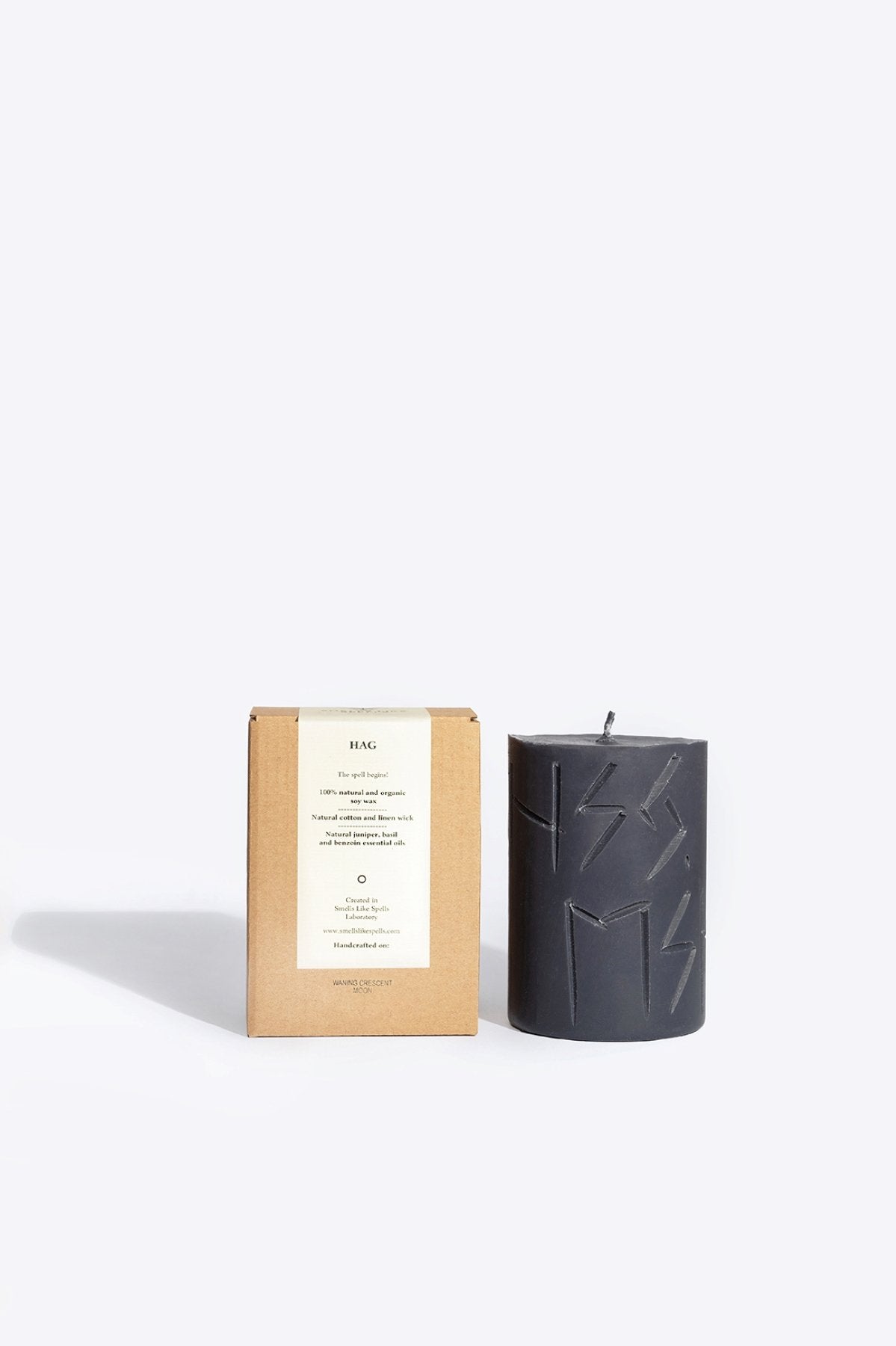 2. Rune Candle HAG by Smells Like Spells with packaging, featuring engraved runes, made from pure soy wax