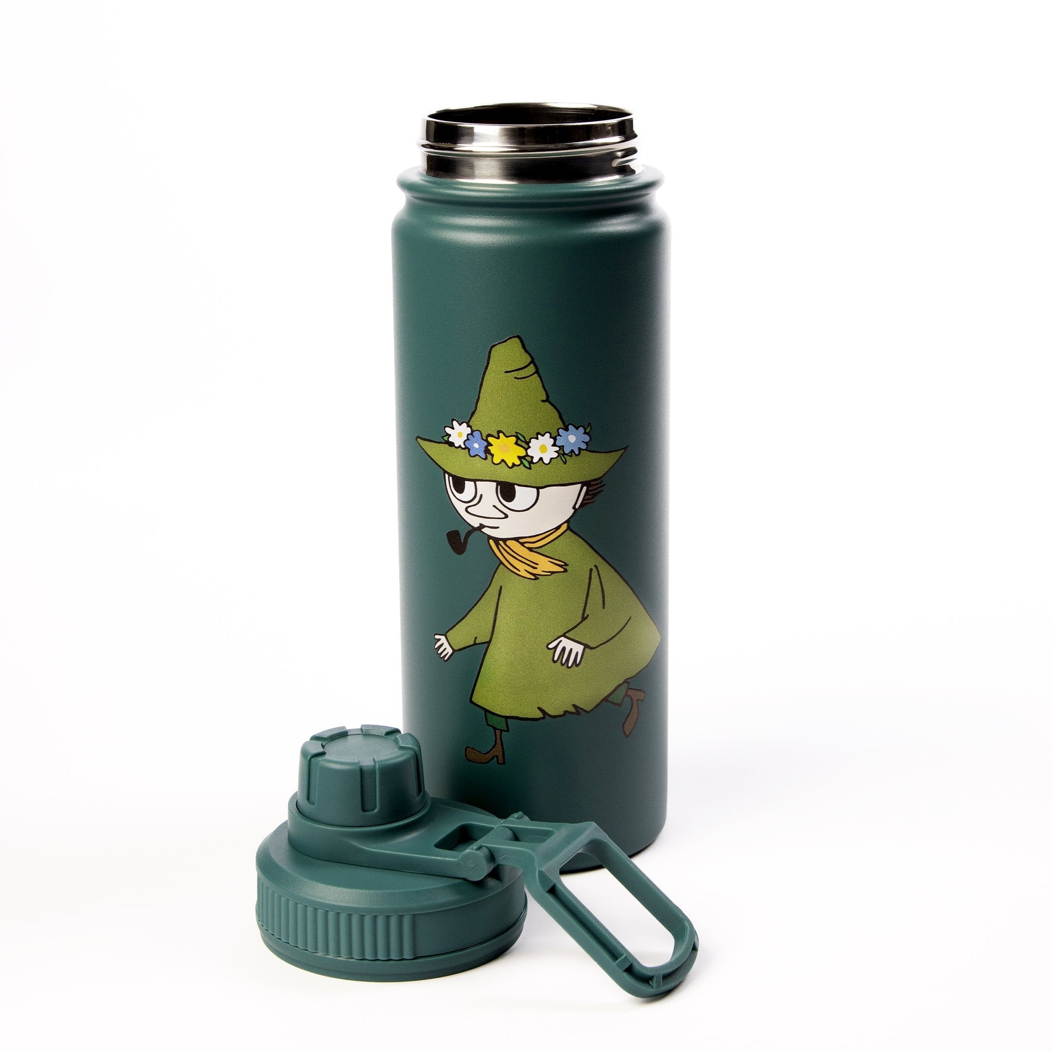2. Snufkin Thermal Everyday Bottle with removable lid, showcasing Snufkin design and open cap