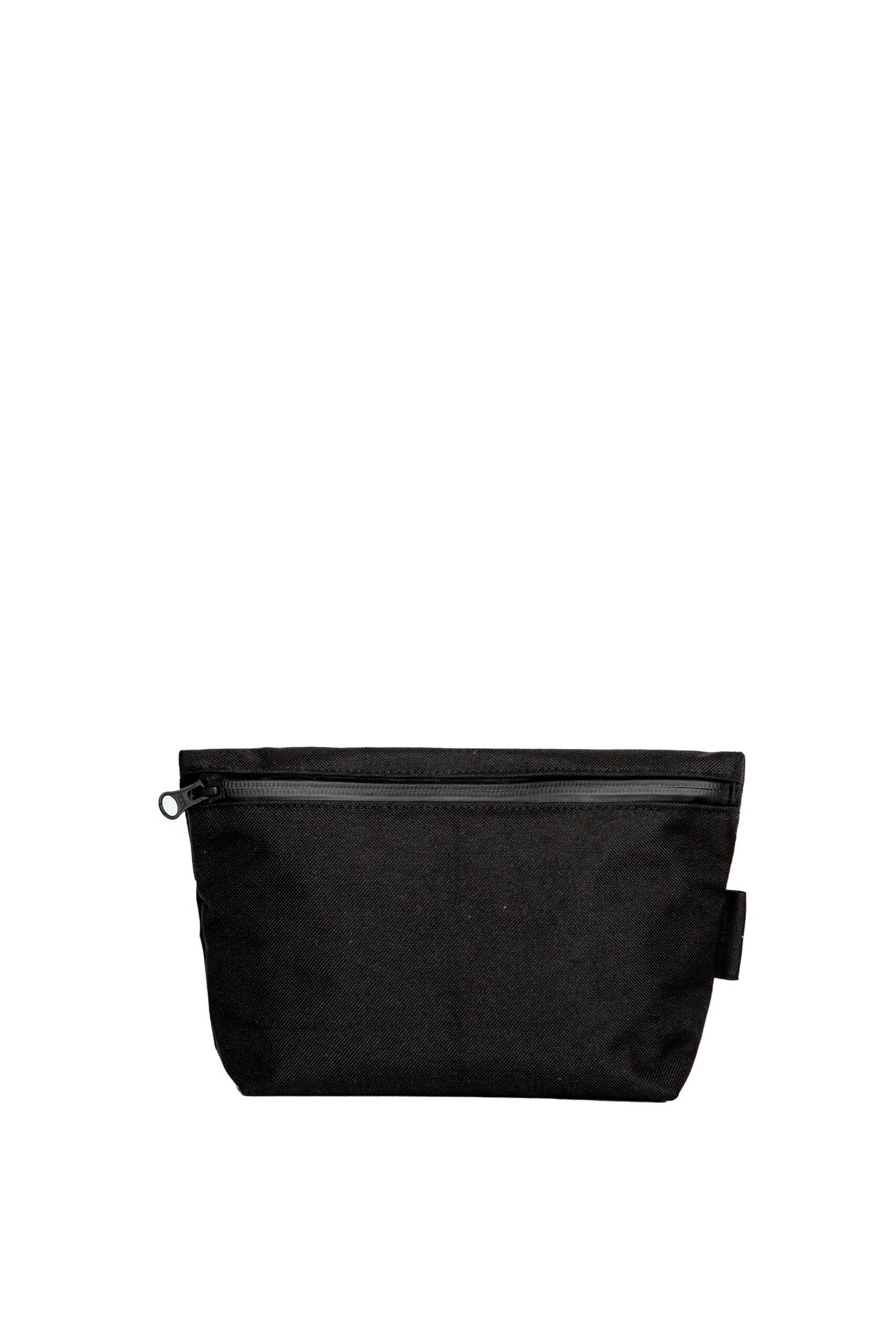 3. Back view of Nordhale NES Toiletry Bag in black, featuring YKK zipper in studio setting
