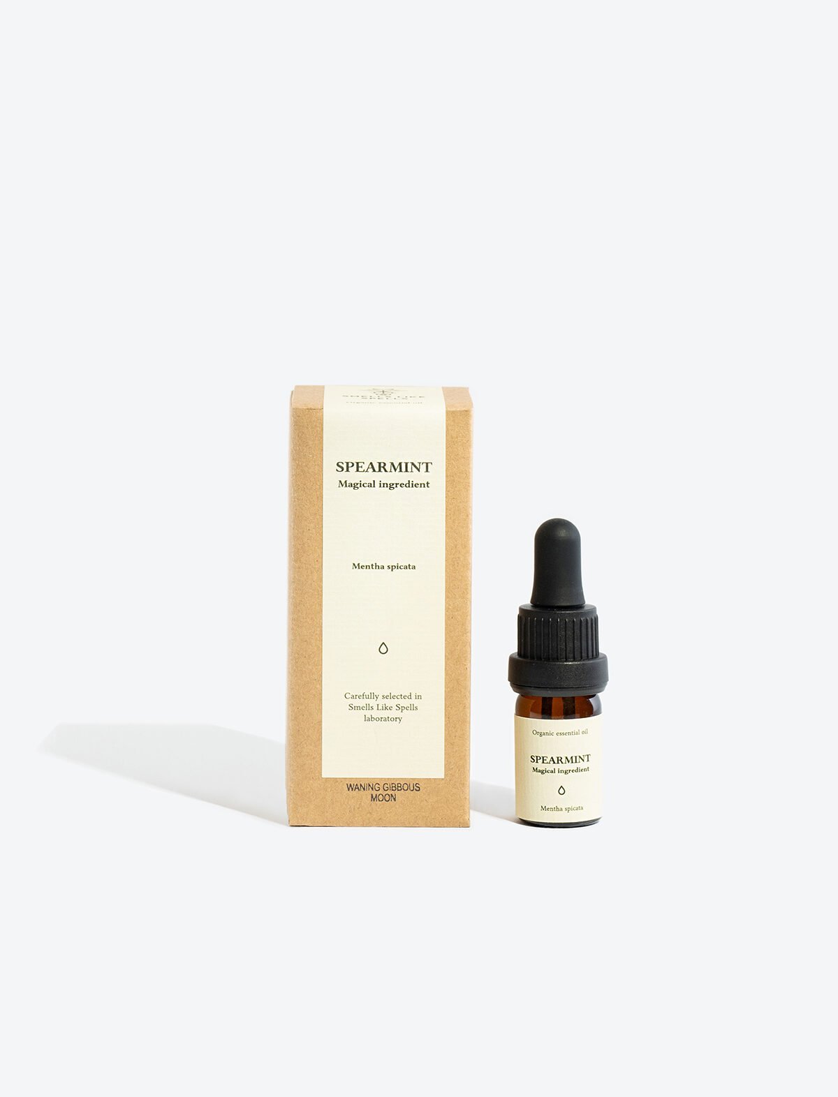 2. Spearmint essential oil 5 ml bottle with packaging box, featuring natural ingredients by Smells Like Spells