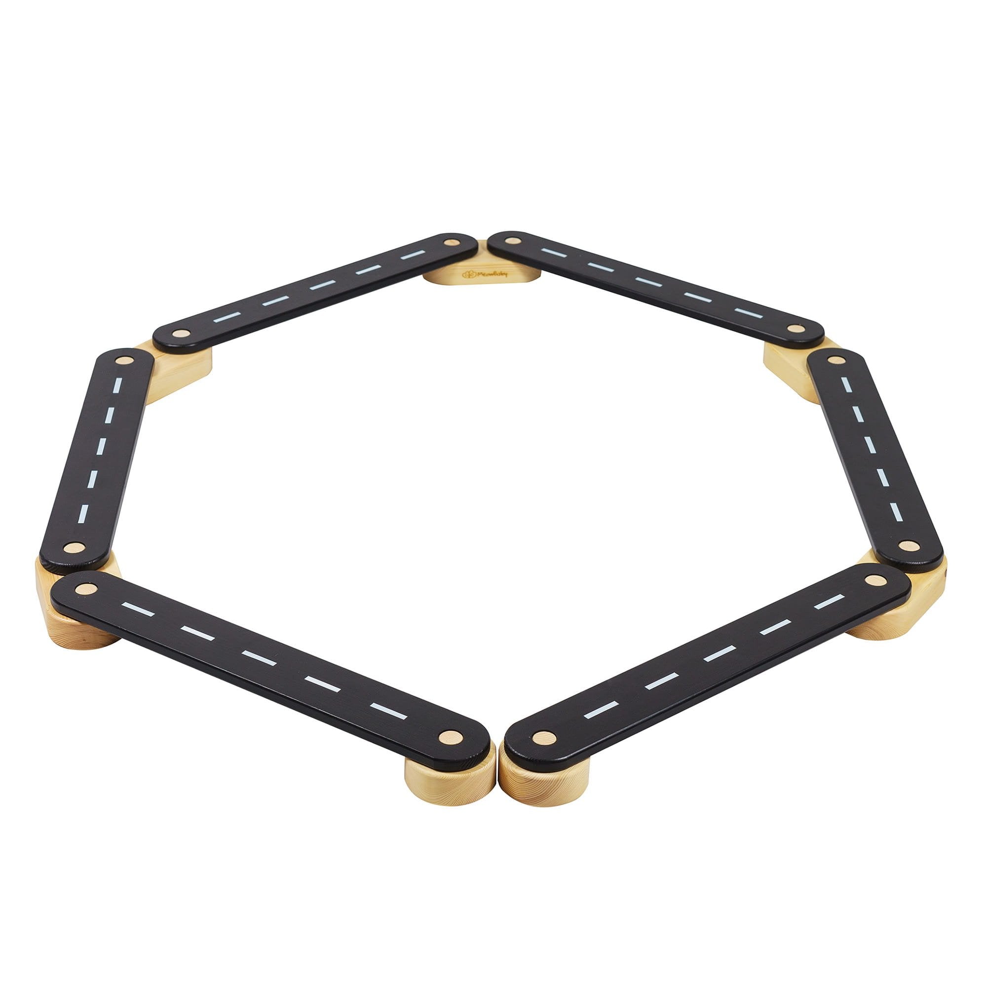 6. Wooden balance beam with black road design arranged in a hexagon