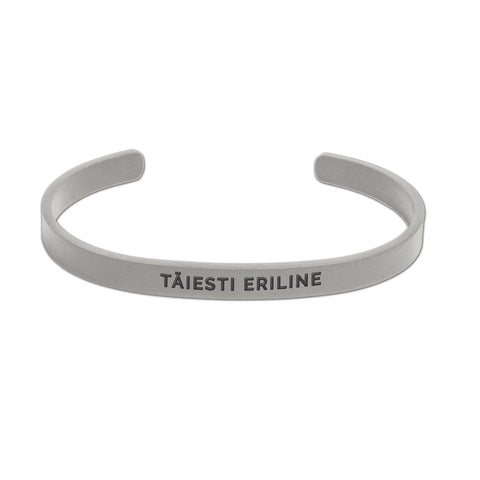 2. Silver men's bracelet with 'TÄIESTI ERILINE' engraving on clean white background