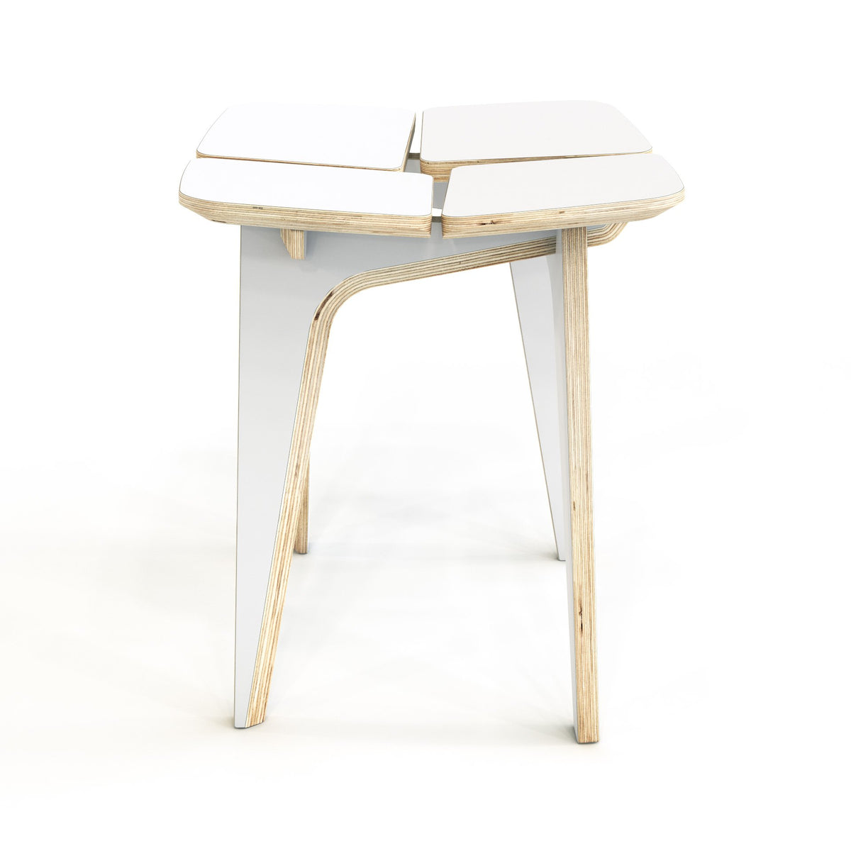 5. Side profile of Woodpecker white wooden stool showcasing minimalist design
