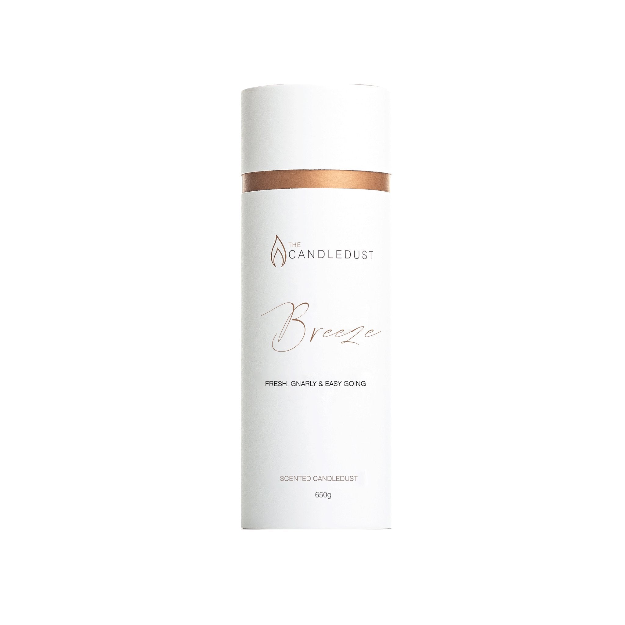 2. Candledust Powder Candle - Breeze in white and copper packaging, studio shot