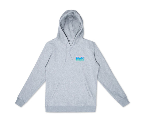 4. Studio shot of grey Moomin by NordicBuddies unisex hoodie, front view with logo