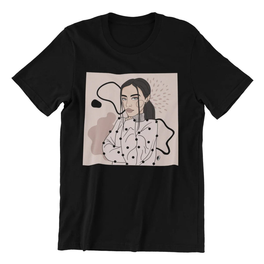 1. Unisex black organic cotton T-shirt with abstract illustration by Getter Tiivits
