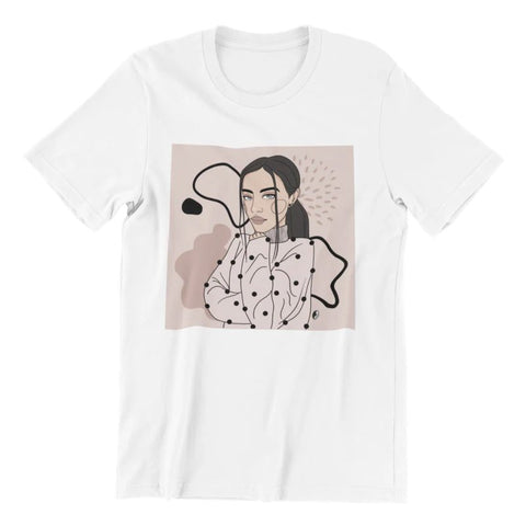 2. Unisex white organic cotton T-shirt featuring abstract illustration by Getter Tiivits