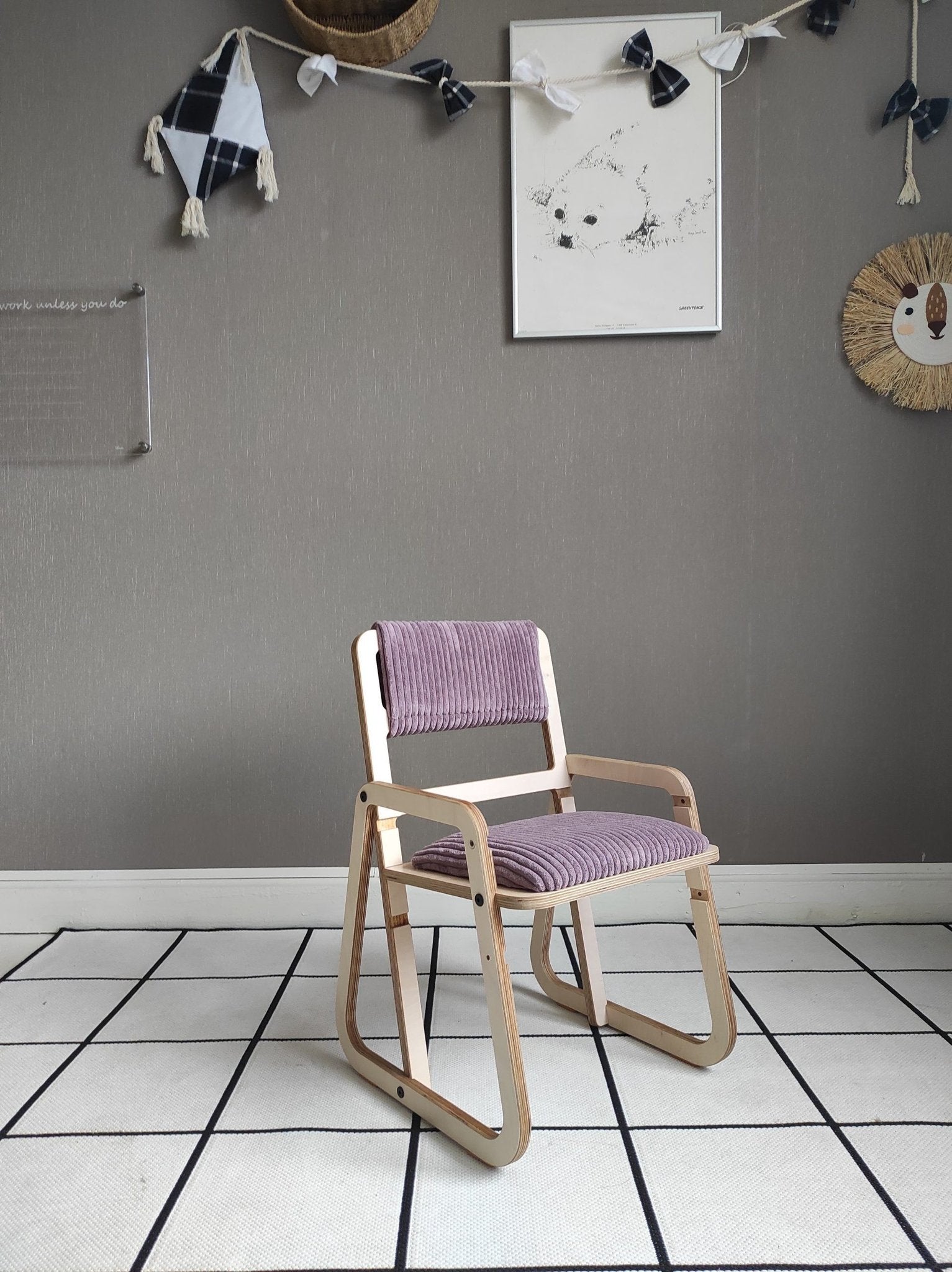 22. Luula Julle chair in cannon pink with angled legs, promoting stability