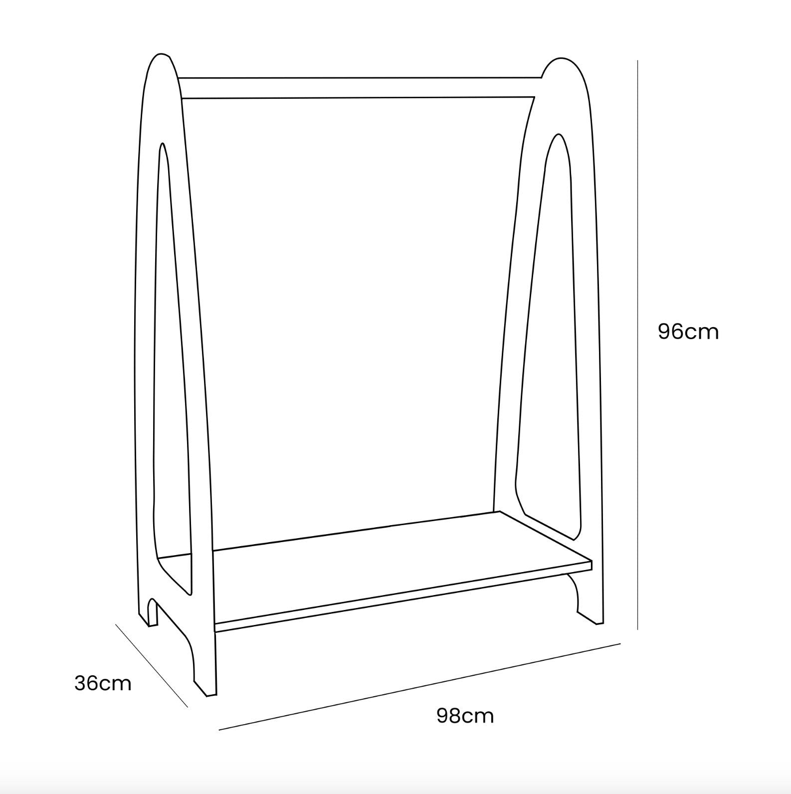 5. Size chart for MeowBaby arched clothing rack showing dimensions in centimeters