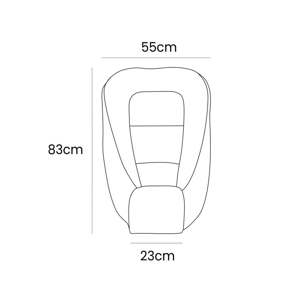 5. Size chart for baby nest showing dimensions 55 x 83 x 23 cm