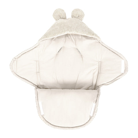 4. Ecru baby swaddle with bear ears, fully open showing interior, MeowBaby brand