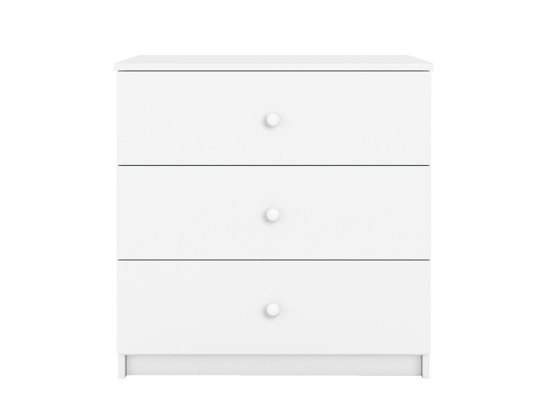 1. White Babydreams chest of drawers with three spacious drawers in a studio setting
