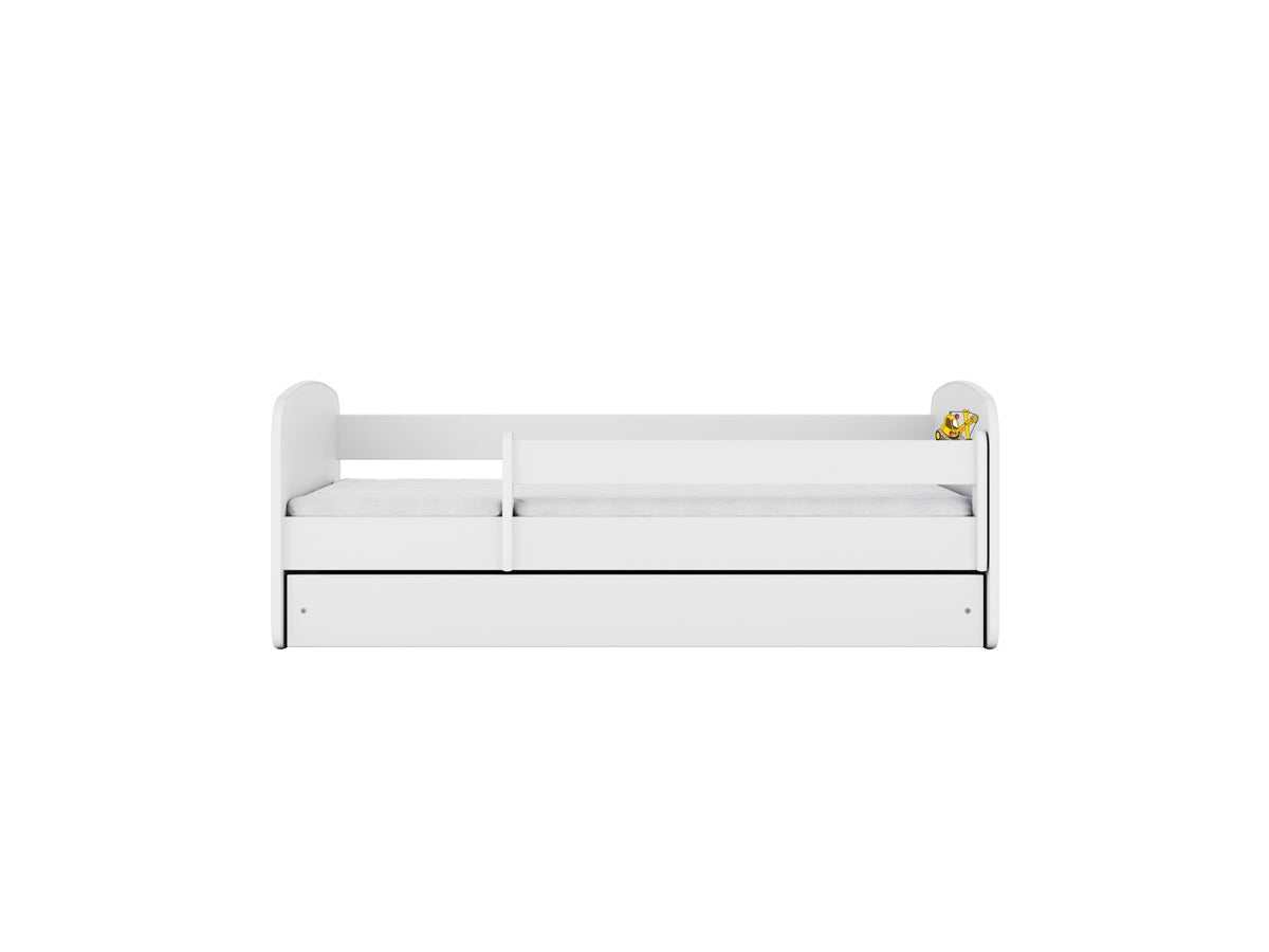 4. Front view of white children's bed with guardrail, shown in a studio setting