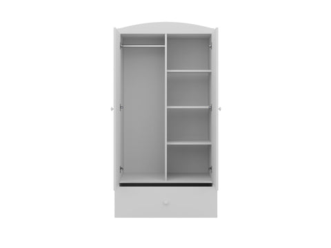 5. Interior of white Babydreams wardrobe showing hanging rail and four shelves