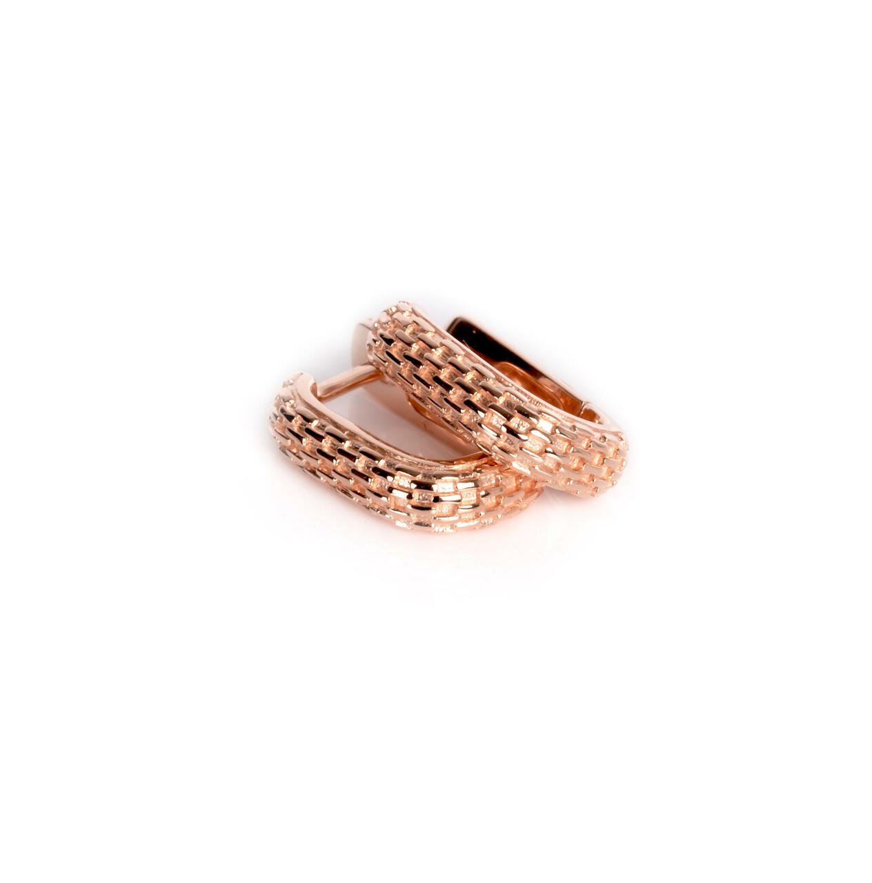 2. MyaMoon Honey Bee Hoopy Earrings in rose gold, U-shaped design, studio shot
