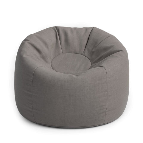 1. Taupe bean bag with soft polystyrene filling and water-resistant fabric, shown in a studio setting