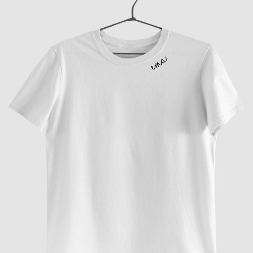 4. Black unisex embroidered collar organic cotton t-shirt on hanger in studio setting