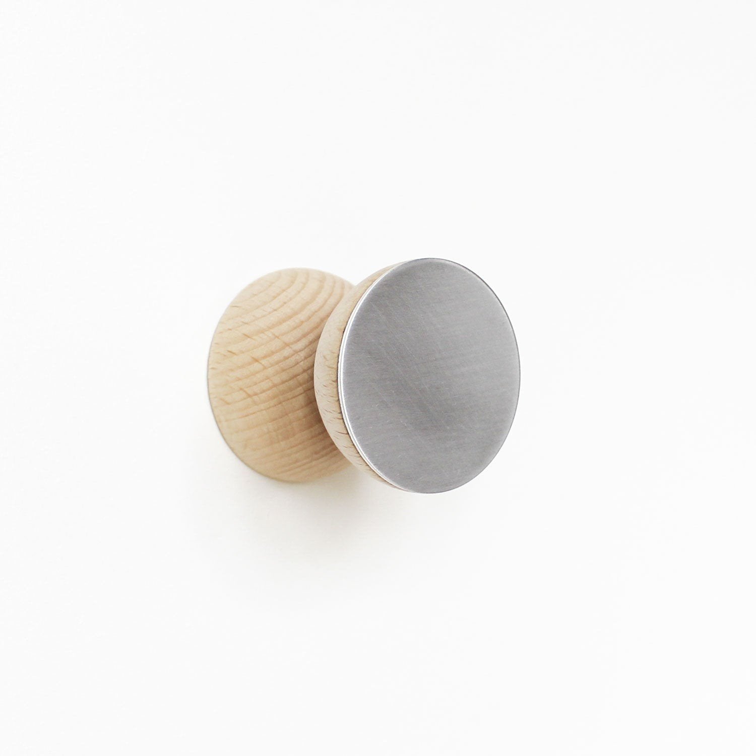 3. Close-up of 5mm Paper Beech Wood & Aluminium Wall Hook, highlighting brushed aluminium front
