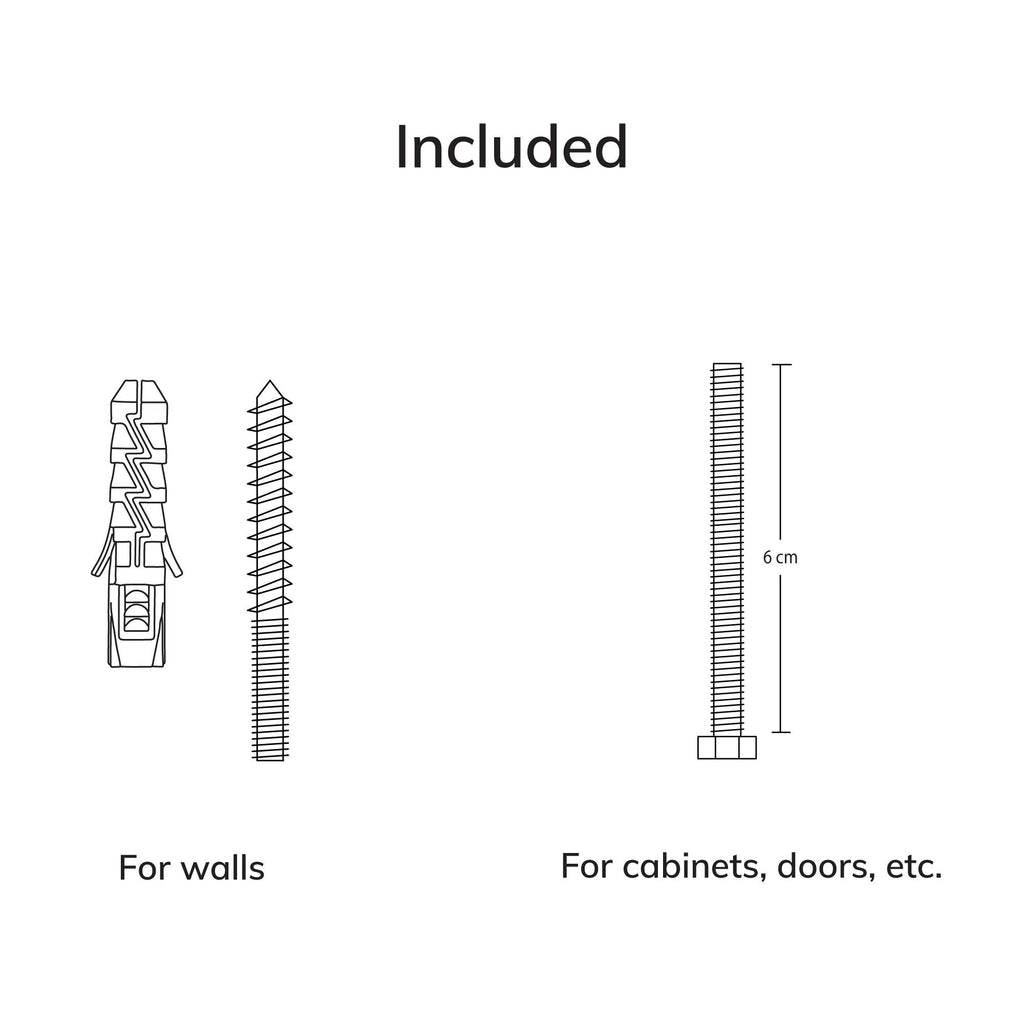 5. Installation guide showing screws for Beech Wood & Ceramic Wall Hook, with options for walls and cabinets