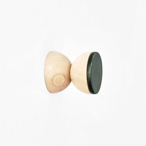 2. Close-up of Beech Wood & Ceramic Wall Hook in dark green by 5mm Paper, showing geometric design