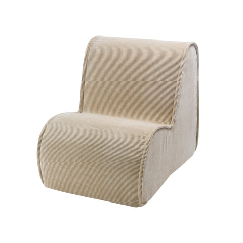 1. Children's sand-colored corduroy armchair by MeowBaby shown in a studio setting highlighting its ergonomic design and soft texture