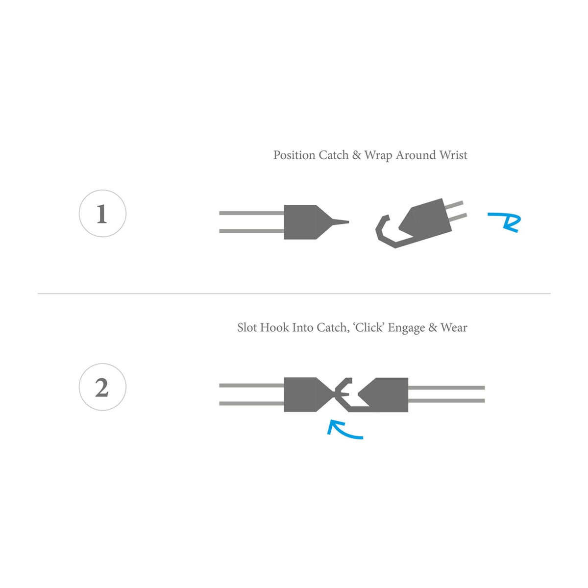 4. Instruction diagram for securing ANCHOR & CREW Canterbury Bracelet with hook and clasp