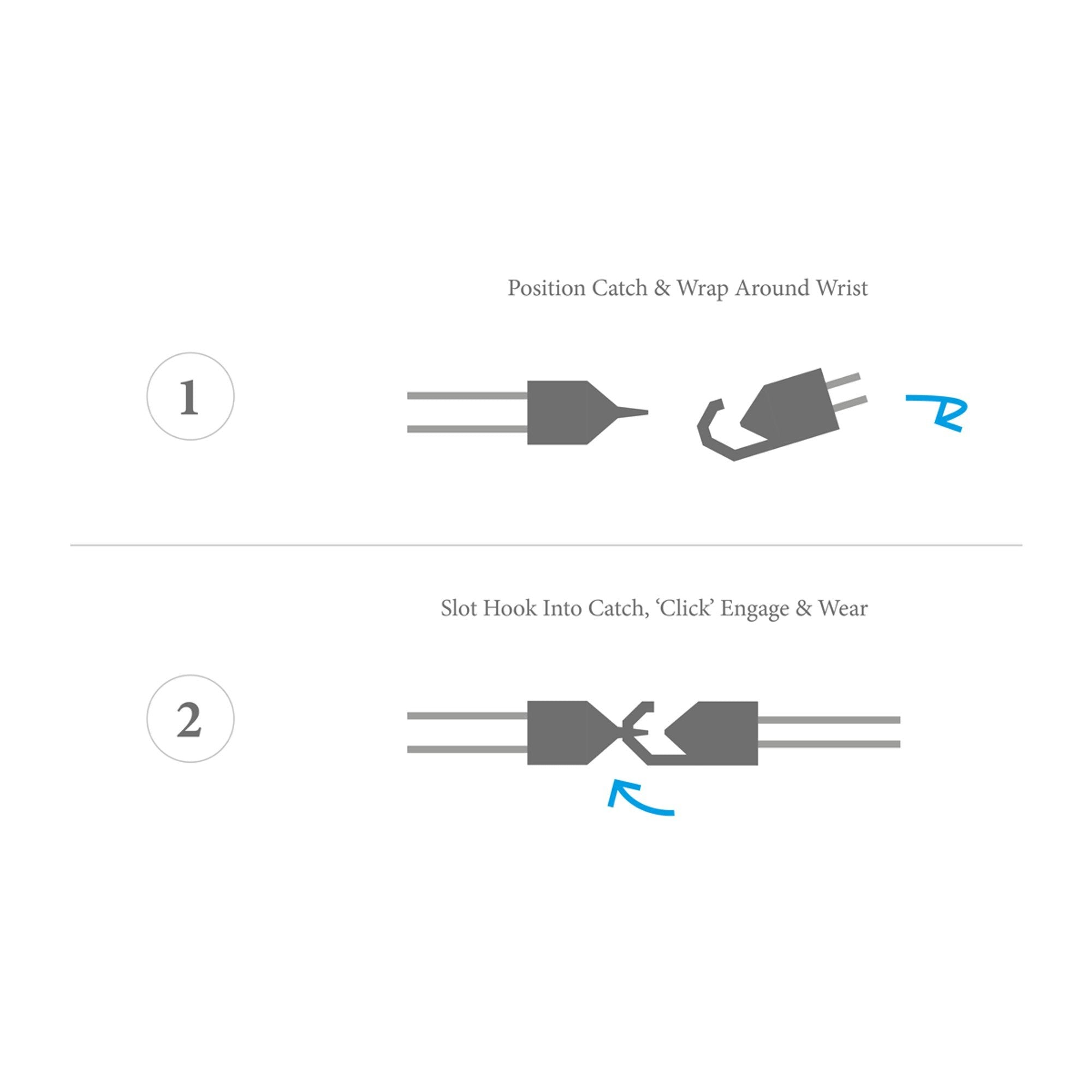 4. Instruction diagram for securing ANCHOR & CREW Canterbury Bracelet with hook and clasp