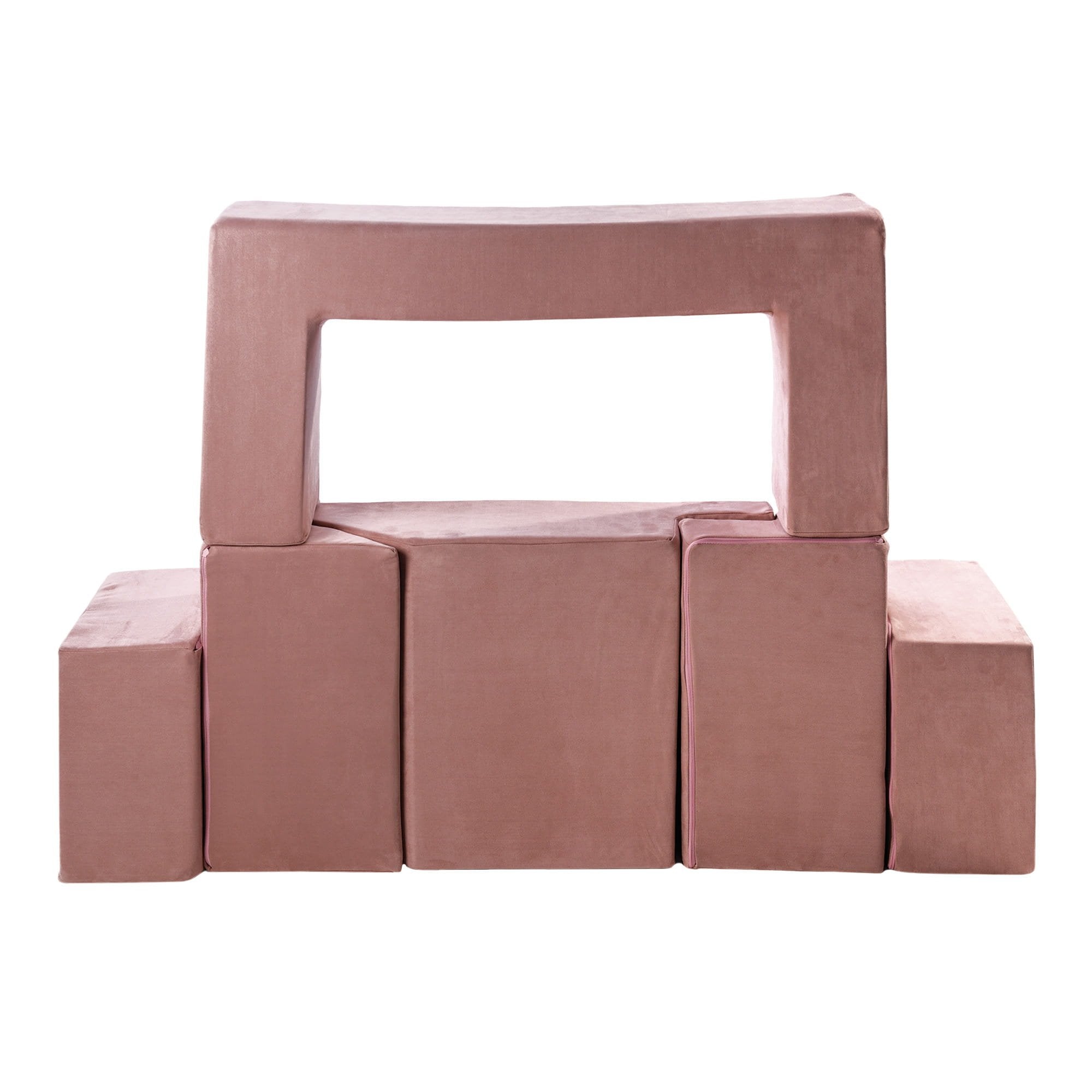 5. Pink velvet children's playground set stacked to form a small archway