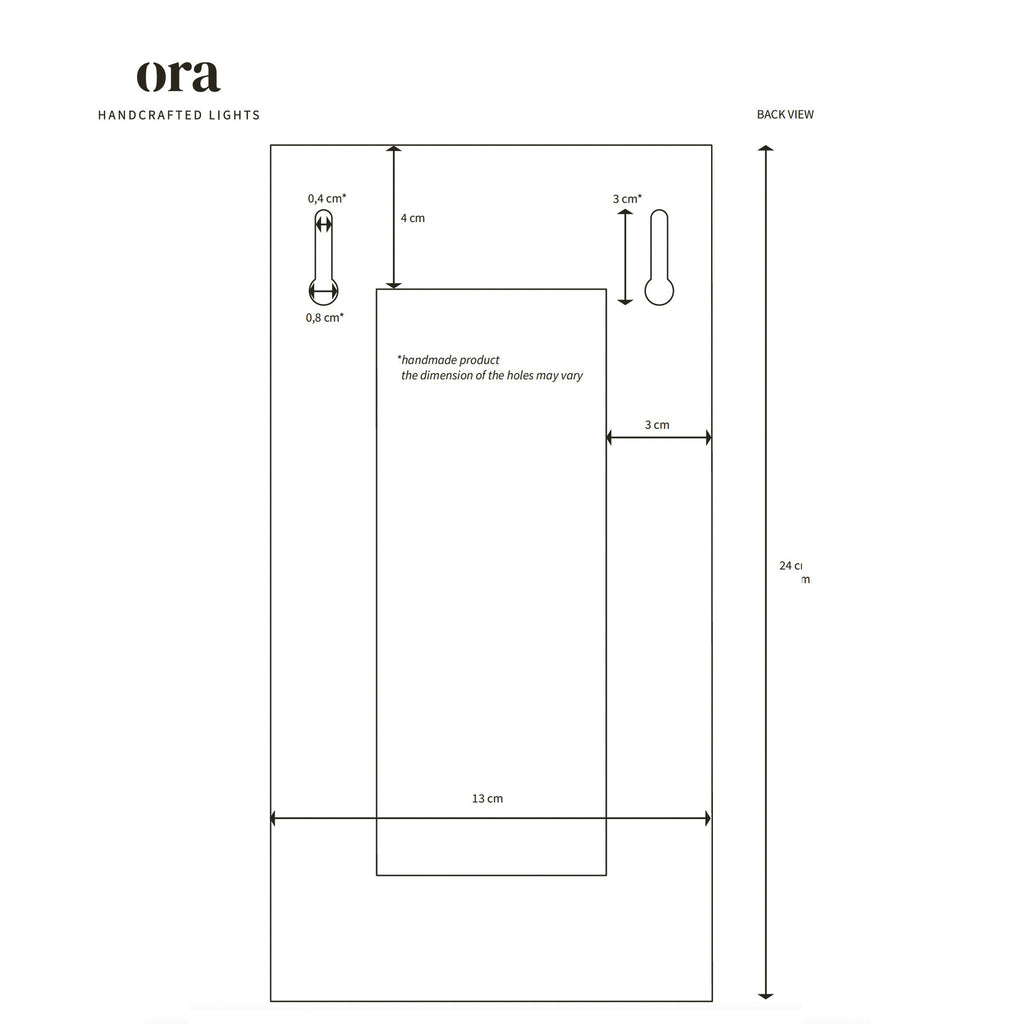 5. Back view size chart for Ora ceramic wall light with detailed measurements
