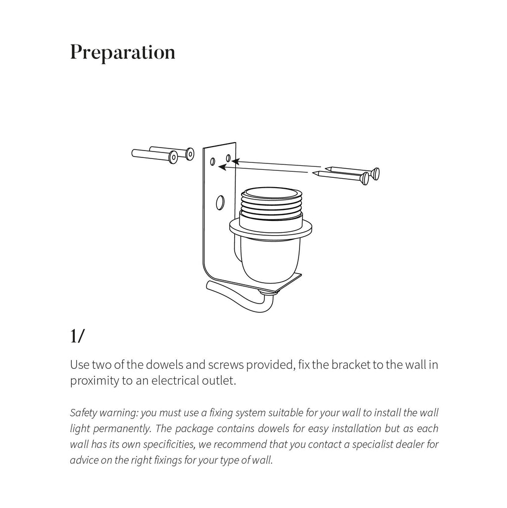 5. Installation guide illustration for wall light showing bracket and dowel placement