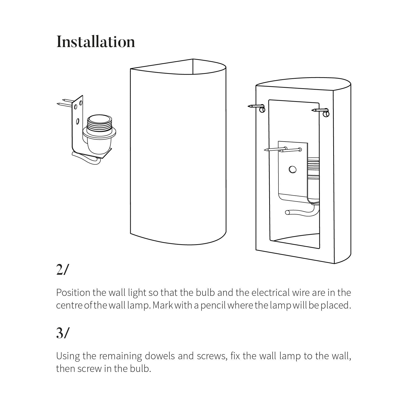 5. Installation guide illustration for wall light showing positioning and fixing instructions