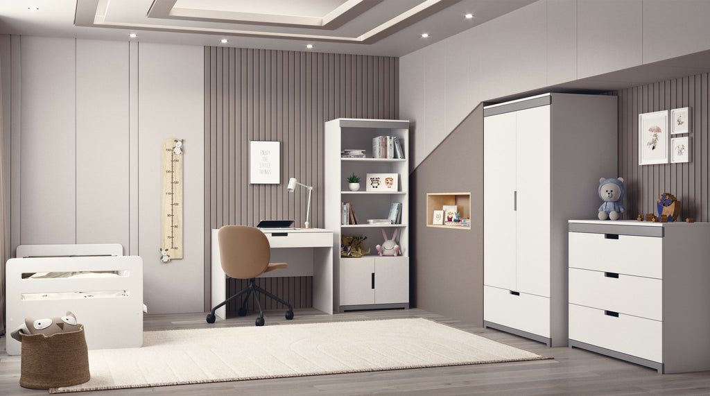 6. Children's room with a white desk, chair, and matching furniture, creating a cohesive and modern look