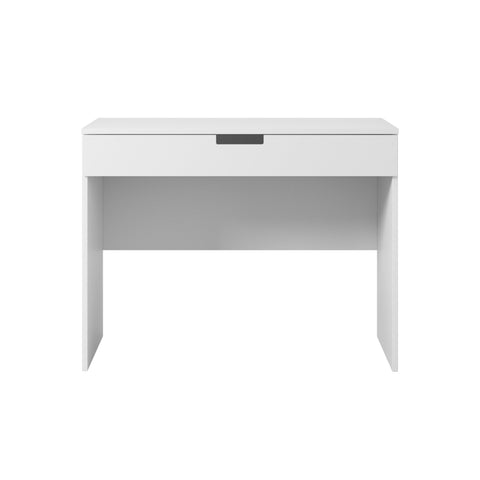 5. White children's desk with a single drawer, shown from the front in a studio setting
