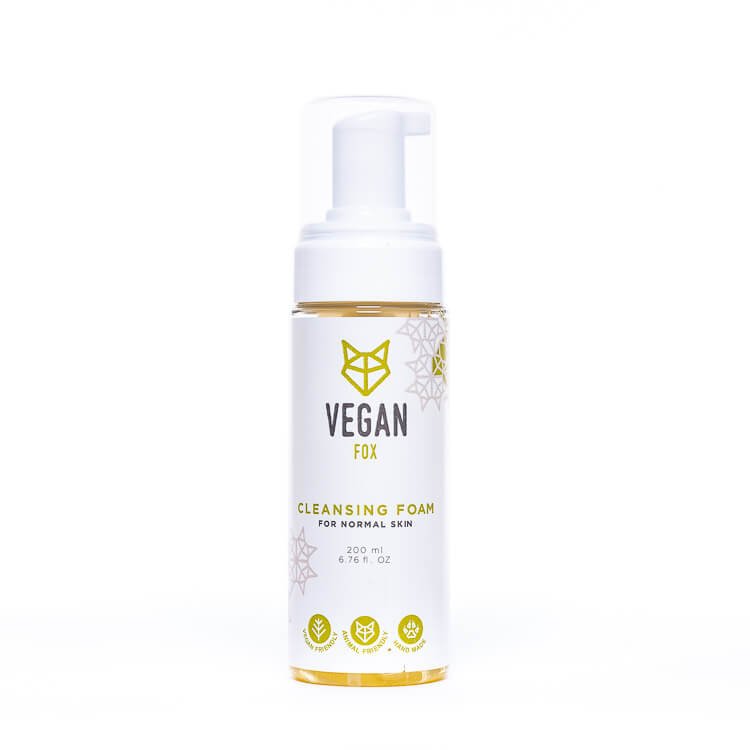 3. Studio shot of Vegan Fox Cleansing Foam for Normal Skin, 200 ml, highlighting packaging design