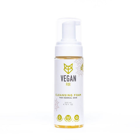 3. Studio shot of Vegan Fox Cleansing Foam for Normal Skin, 200 ml, highlighting packaging design