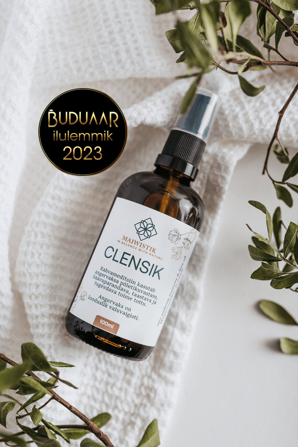 3. MaiWistik CLENSIK Make-up Removal Oil bottle with local herbs, displayed on white towel