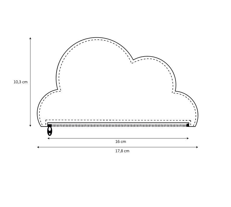 6. Size chart for Tairi Roosve cloud purse, showing dimensions in centimeters