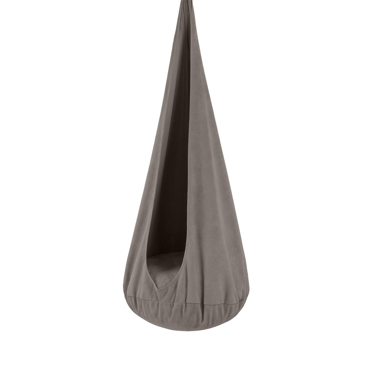 1. Graphite shadow cocoon swing for kids with soft corduroy cover and plush cushion, shown in a studio setting
