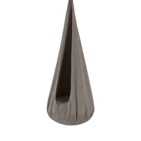 1. Graphite shadow cocoon swing for kids with soft corduroy cover and plush cushion, shown in a studio setting