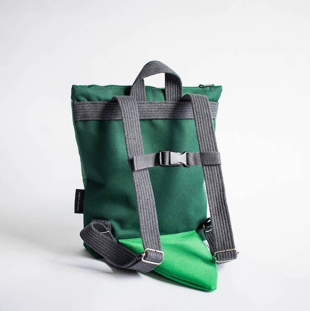 8. Back view of Muni crocodile backpack showing adjustable straps and tail