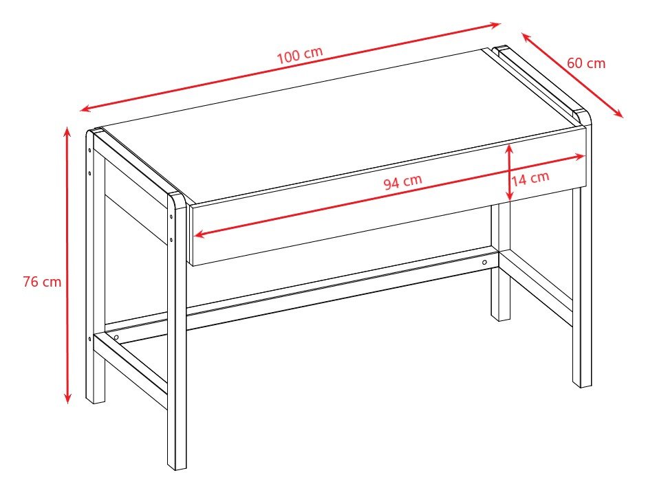 5. Size chart for Kocot Kids Victor desk showing dimensions in centimeters