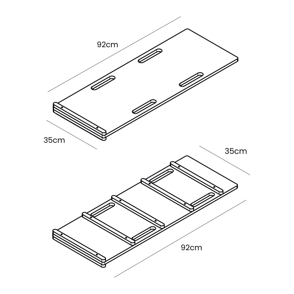 5. Size chart for wooden slide attachment showing dimensions in centimeters