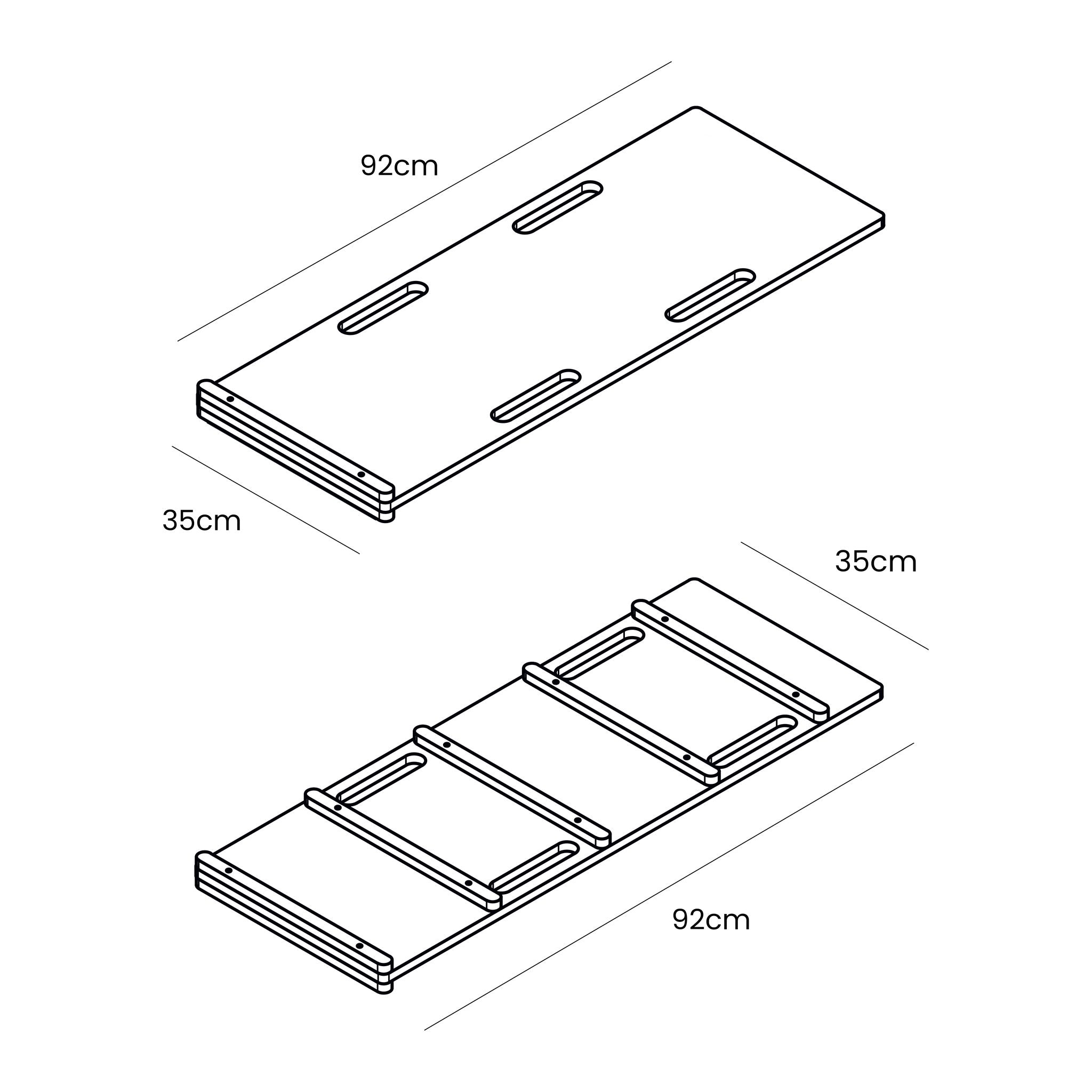 5. Size chart for wooden slide attachment showing dimensions in centimeters