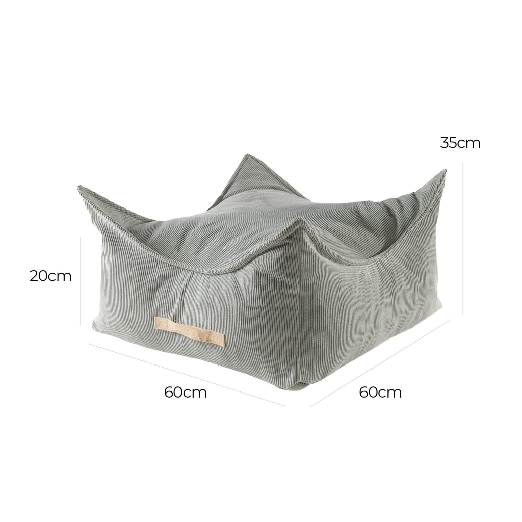 2. Grey MeowBaby square pouf with dimensions 60cm x 60cm x 35cm, highlighting lower center design