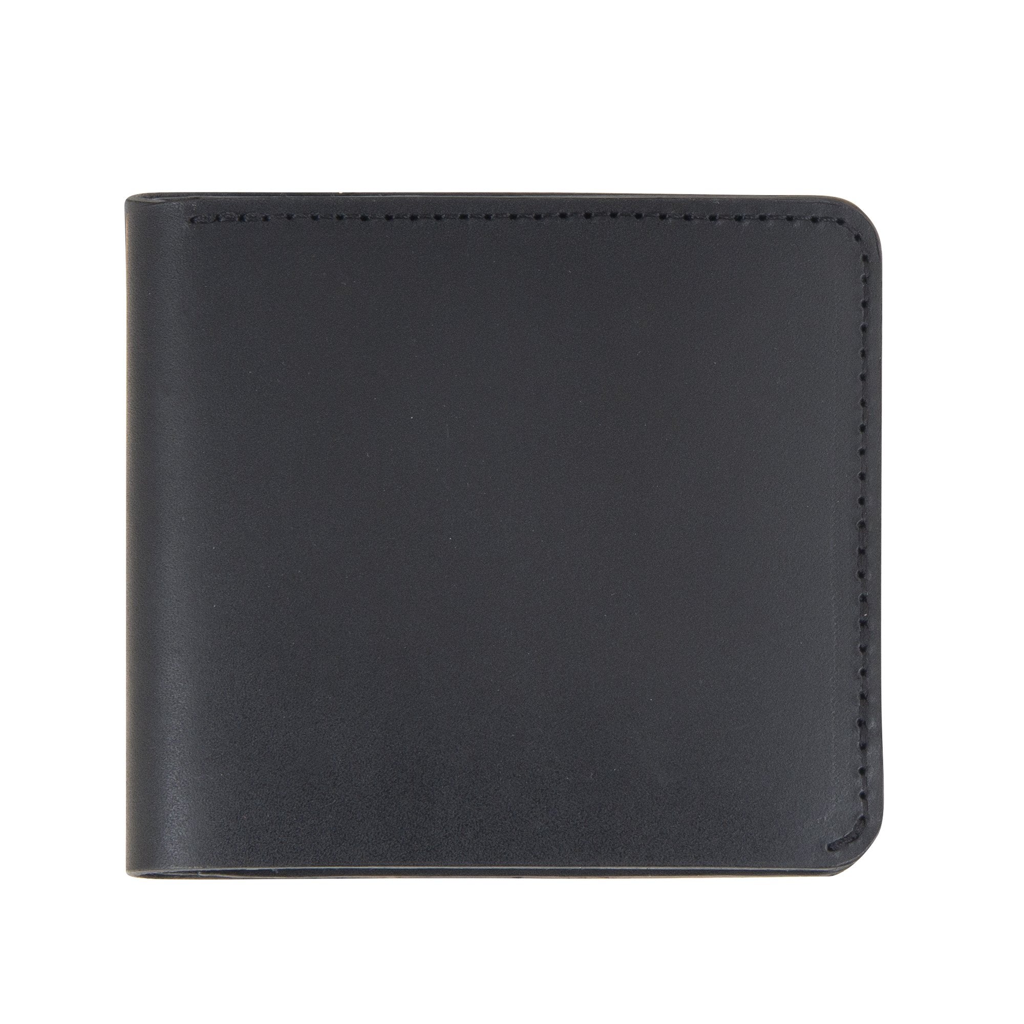 1. Black RR Billfold Wallet in genuine leather, shown closed in studio setting