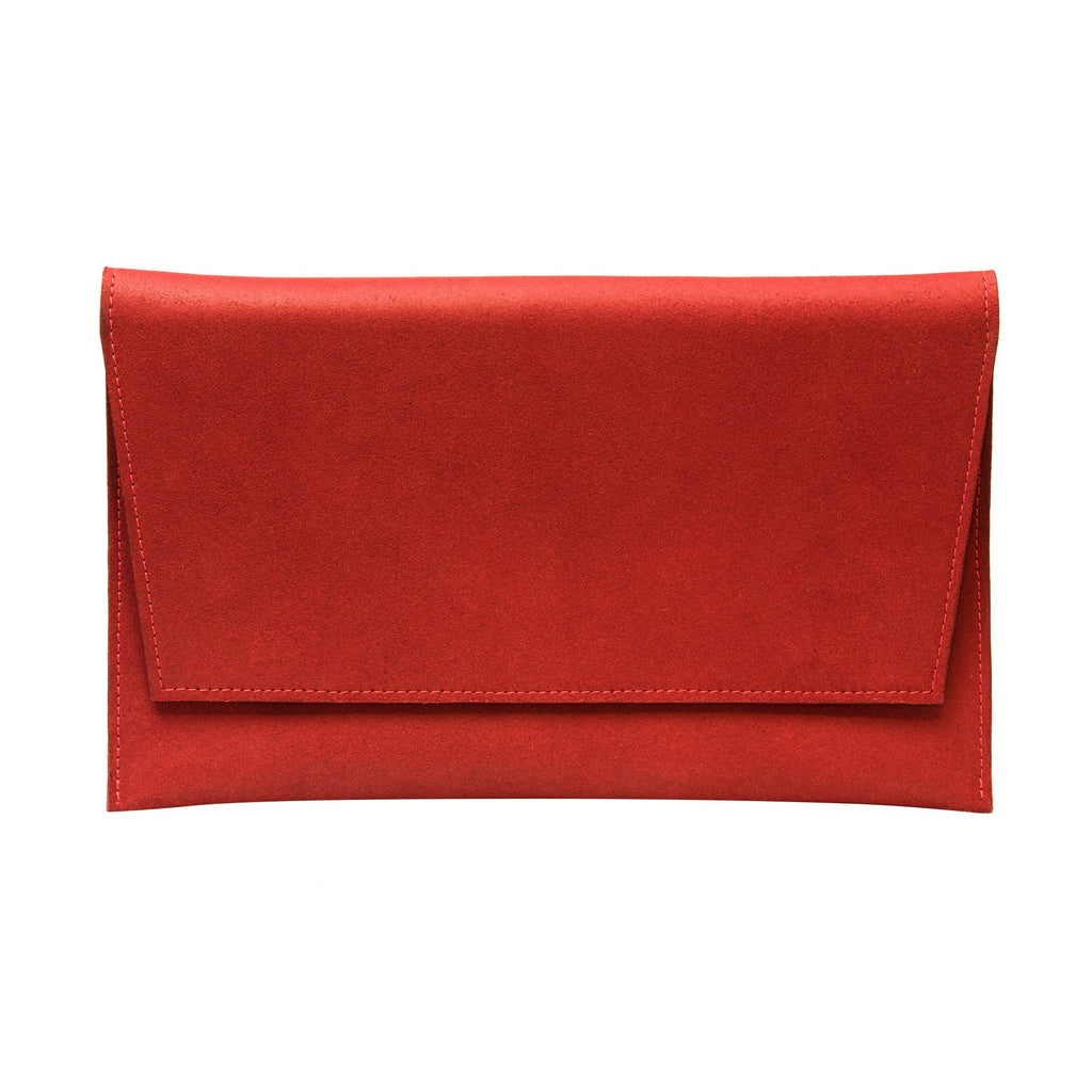 5. Front view of RR red chain shoulder bag with flap front and magnetic clasp closure