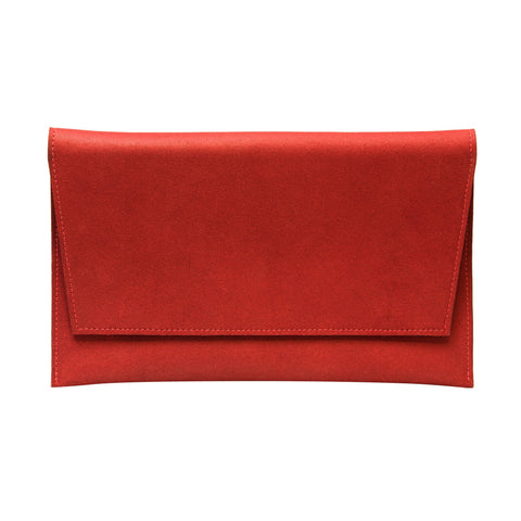 5. Front view of RR red chain shoulder bag with flap front and magnetic clasp closure