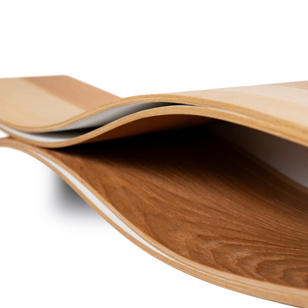 7. Close-up of layered birch plywood construction of floating wall shelf